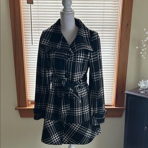 Express -Black and White Plaid Pea Coat-NWT!